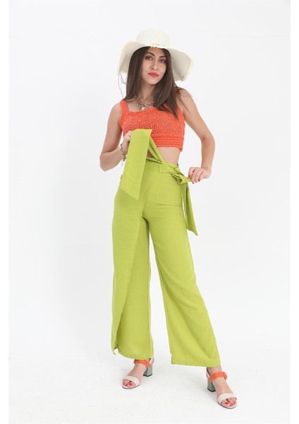 Pantolon Önden Bağlamalı Keten - Açık Yeşil modelleri