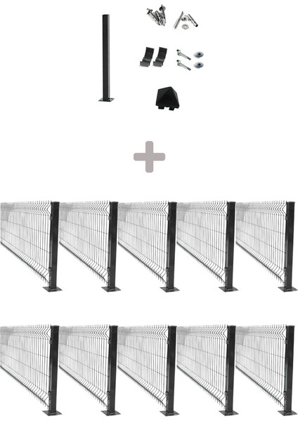 Pcm 10'lu Panel Çit Takım 150X250 cm Çift Telli Antrasit+1 Direk Avantaj Paketi (25 Metre)