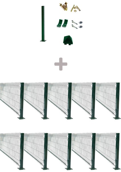 Pcm 10'lu Panel Çit Takım 75X250 cm Çift Telli Yeşil + 1 Direk Avantaj Paketi (25 Metre)
