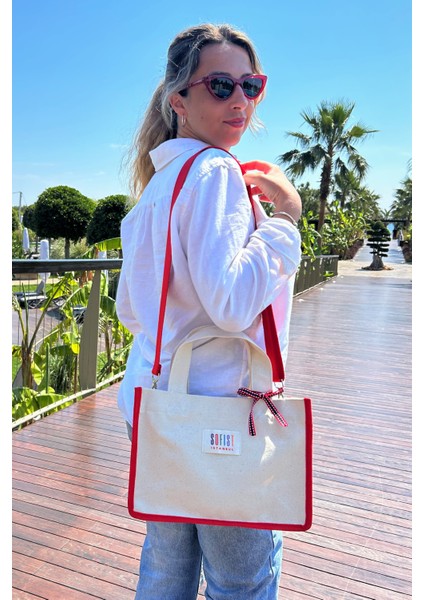 Balat Kanvas Tote Bag Ayarlanabilir Askılı Kadın El ve Omuz Çantası