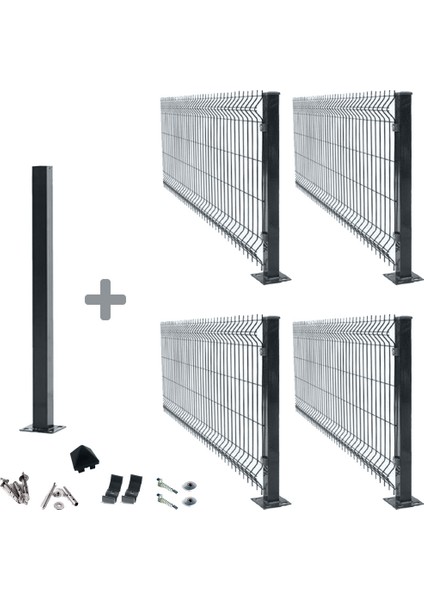 Pcm 4'lü Panel Çit Takım 150X250 cm Çift Telli Antrasit + 1 Direk Avantaj Paketi (10 Metre)