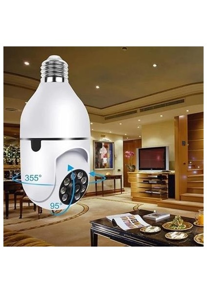 Buffer&reg; Wifi 360 Panoramik Ampul Kamera Gece Görüş Ses Akıllı Hareket Algılayıcı