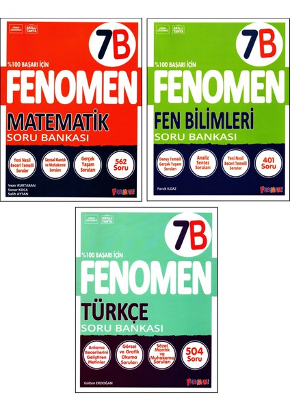 Fenomen 7. Sınıf Matematik (B)+Türkçe (B)+Fen Bilimleri (B) Kitabı 3 Kitap