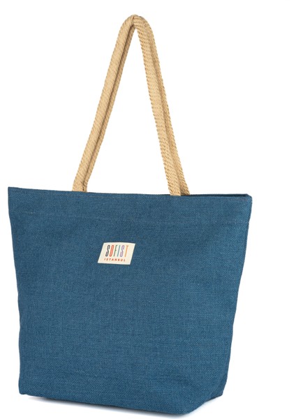 Natural Jute Beach Bag Doğal Örgü Halat Saplı Astarlı Jüt Kadın Plaj Çantası