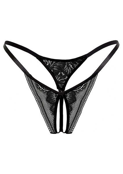 Kadın Siyah Dantel Özel Tasarım Tanga Külot