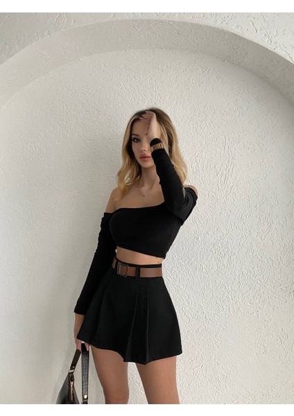 Kadın Piliseli Kemerli Mini Şortlu Etek modelleri