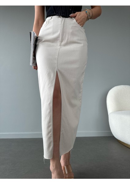 Kadın Yüksek Bel Önden Yırtmaçlı Altı Kesik Uzun Etek indirimleri