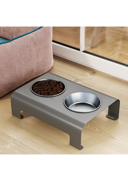 Lmz Design Modern Kedi ve Küçük Orta Irk Köpek Mama Su Kabı Ikili Çelik Kase Evcil Hayvan Mama Standı