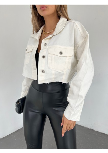 Kadın Crop Kesim Denim Ceket Oversize Kalıp fiyatları