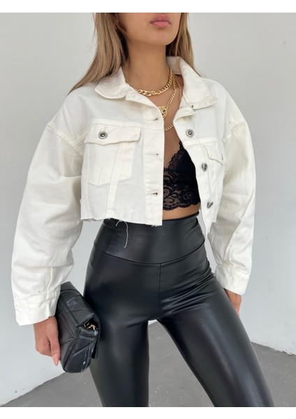 Kadın Crop Kesim Denim Ceket Oversize Kalıp fırsatları