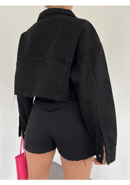 Kadın Crop Kesim Denim Ceket Oversize Kalıp fırsatları
