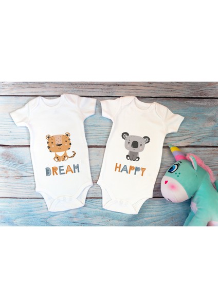 Özel Tasarım Lisanslı Dream Tiger Happy Koala Ikili Bebek Body Anne Baba Bebek Badi Zıbın