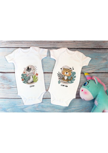 Özel Tasarım Lisanslı Sevimli Zebra Leopar Beyaz 2'li Bebek Badi Zıbın