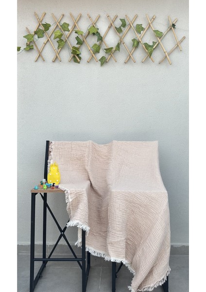 4 Kat Muslin Çocuk / Bebek Battaniyesi 120 x 120 4 Kenarı Saçaklı