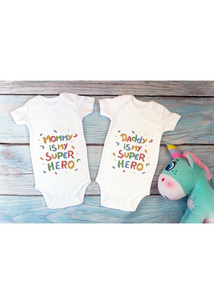 Özel Tasarım Lisanslı Hero Mommy Daddy Ikili Bebek Body 2li Anne Baba Bebek Badi Zıbın