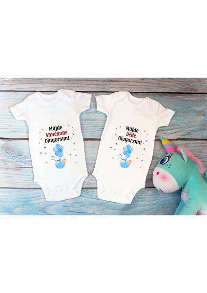 Özel Tasarım Lisanslı Müjde Anneanne/dede Oluyorsun 2'li Bebek Body Beyaz Bebek Badi Zıbın