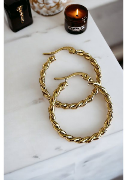 Burgu Gold Halka Çelik Küpe