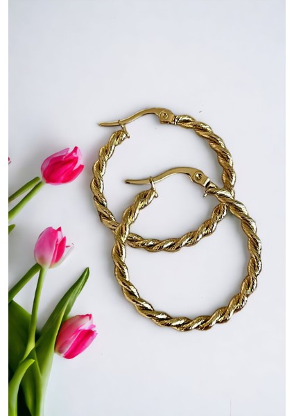 Burgu Gold Halka Çelik Küpe modelleri