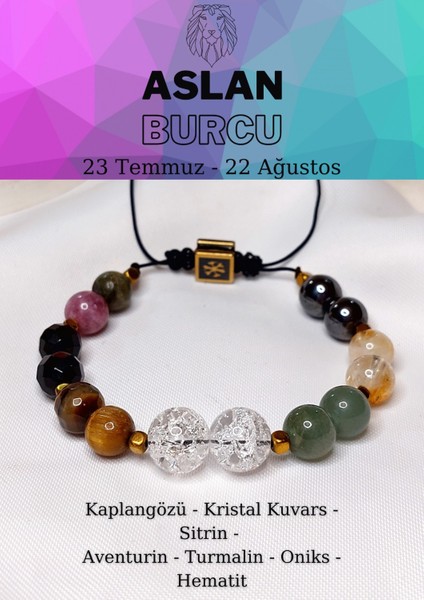 Orijinal Doğaltaş Aslan Burcu Ayarlanabilir Bileklik
