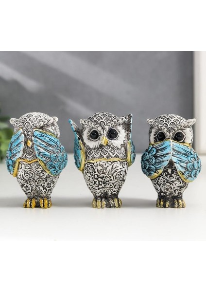 Görmedim Duymadım Bilmiyorum 3’lü Baykuş Biblo Heykel Ev Ofis Yeni Yıl Hediyesi Dekor Vitrin Süsü 2