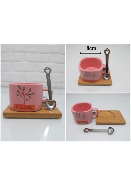 Hayat Ağacı Desenli Mıknatıslı Bambu Stantlı Seramik Kahve Kupası 200 ml