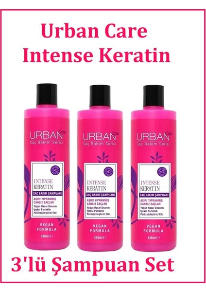 Intense Keratin Saç Bakım Şampuanı 330 ml Vegan x 3'lü Set