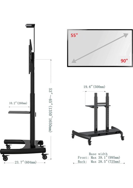 AVA1800-70-1P LCD LED OLED Plazma Düz Panel Ekranlar Için 55-90 Inch Tuv Sertifikalı Tekerlekli Profosyonel Tv Sehpası