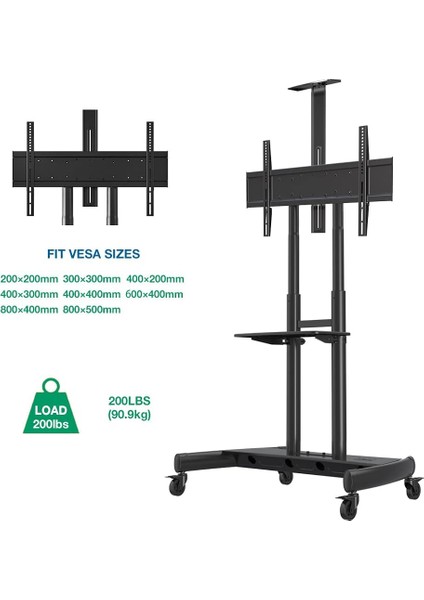 AVA1800-70-1P LCD LED OLED Plazma Düz Panel Ekranlar Için 55-90 Inch Tuv Sertifikalı Tekerlekli Profosyonel Tv Sehpası