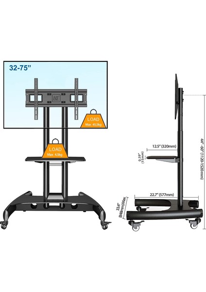 AVA1500-60-1P LCD LED OLED Plazma Düz Panel Ekranlar Için 32-75 Inch Tuv Sertifikalı Tekerlekli Profosyonel Tv Sehpası