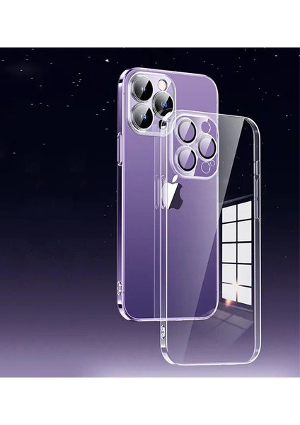 iPhone 14 Pro Max Kılıf Lens ve Hoparlör Toz Koruma Filtreli Sert Ultra Ince Kenarları Renkli Arkası Sararmaz Şeffaf