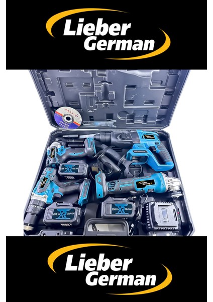 Lieber German Brushless 4 Lü Set 256 Vf 12 Ah 3 x Akü Kırıcı Delici+Bijon Somun Sıkma Sökme+Taşlama+Darbeli Matkap