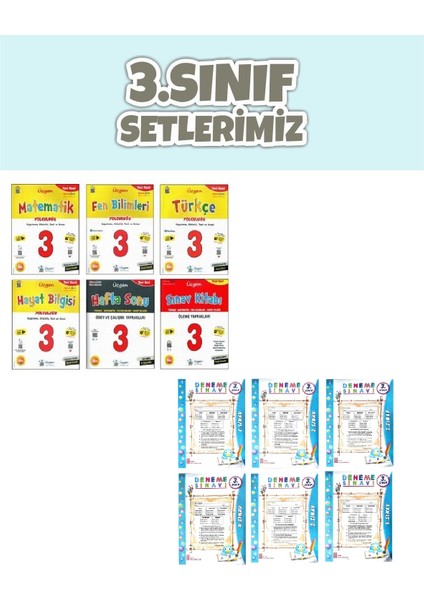 Üçgen Yayıncılık 3. Sınıf Yeni Nesil İlkokull Seti – Tam Set (Türkçe-Matematik-Fen-Hayat-Sınav Kitabı-Hafta Sonu)