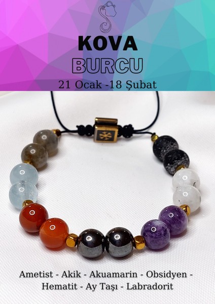 Orijinal Doğaltaş Kova Burcu Ayarlanabilir Bileklik