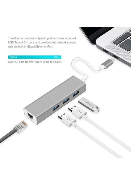 FC-05G USB Type-C => 1RJ45 (Gıgabıt)+3*usb
