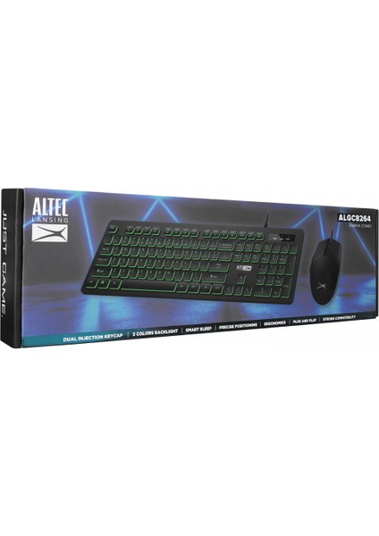 ALGC8264, Siyah, 3 Renkli, USB Kablolu, Multimedya Fonksiyonlu, Gaming Klavye+Mouse Set