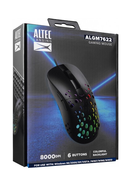 ALGM7622, Siyah, LED Aydınlatma , 8000DPI, USB Kablolu, Optik, Gaming Mouse