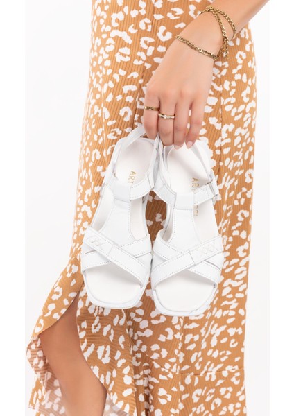 ARTI ARTI AYAKKABI I Miei SANDALI-0106 Hakiki Deri Kadın Günlük Beyaz Tatil Sandaleti