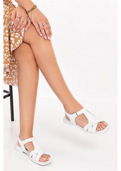 ARTI ARTI AYAKKABI I Miei SANDALI-0106 Hakiki Deri Kadın Günlük Beyaz Tatil Sandaleti modelleri
