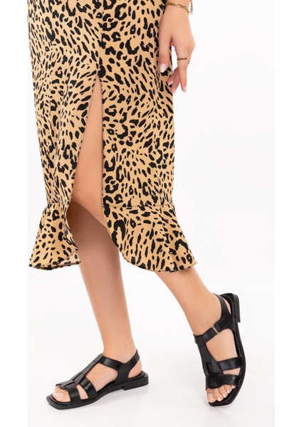 ARTI ARTI AYAKKABI I Miei SANDALI-0105 Hakiki Deri Kadın Günlük Tatil Siyah Sandaleti fırsatları