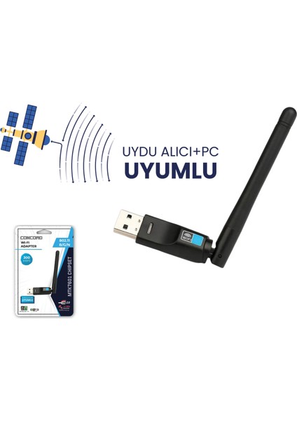 W-7 300MBPS USB Antenli Uydu Alıcılı+ Pc Wifi Kablosuz Alıcı Adaptör MTK7601 Chipset Wlan