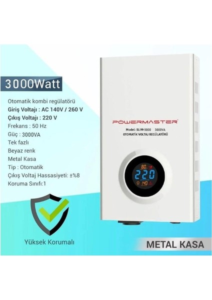 3000VA Otomatik Voltaj Kombi Regülatörü SLIM3000 fırsatları