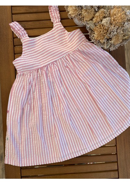 Babyaden Nakışlı Çizgili Pembe Mavi Kız Çocuk Bebek Elbise modelleri