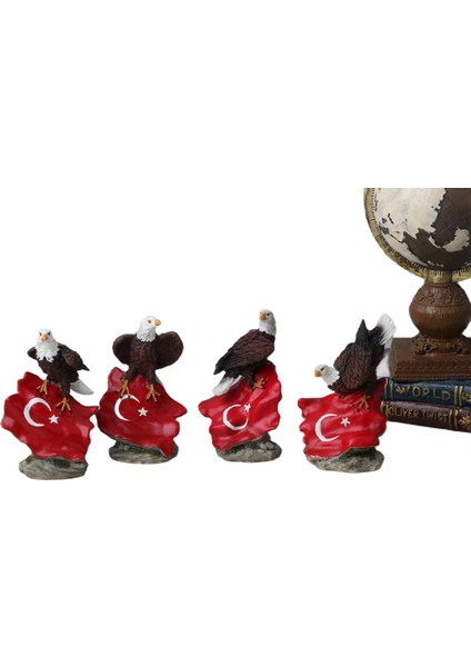 Türk Bayrağı Üzerinde 4’lü Kartal Biblo Heykel Ev Ofis Yeni Yıl Hediyesi Dekor Konsol Vitrin Süsü fiyatları