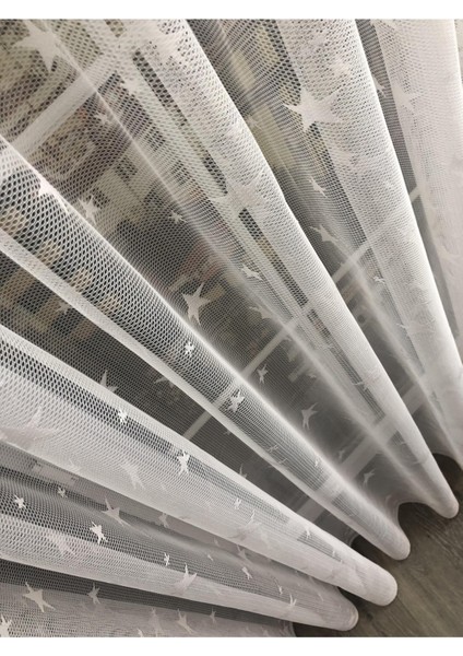 Aleyna Home Taç Yıldızlı Çocuk Odası Tül Perde Kullanıma Hazır 1/2,5 Normal Pile Krem 100 x 200 cm