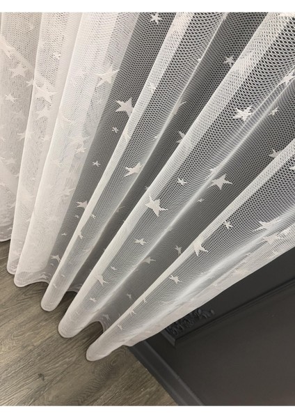 Aleyna Home Taç Yıldızlı Çocuk Odası Tül Perde Kullanıma Hazır 1/2,5 Normal Pile Krem 100 x 200 cm