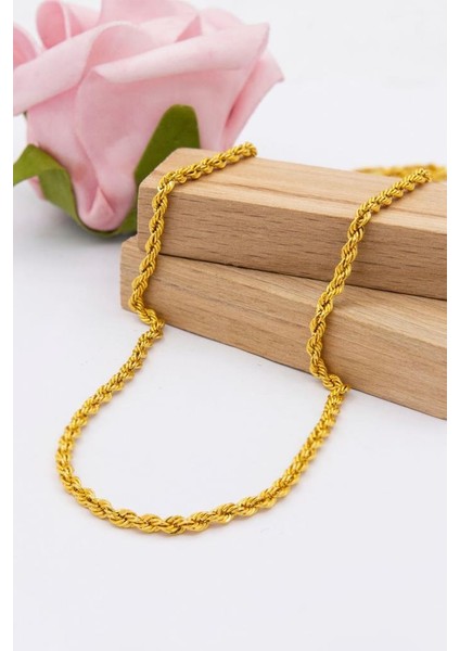 22 Ayar Altın Zincir 3 mm Halat Altın Zincir 55 cm Kadın Zincir
