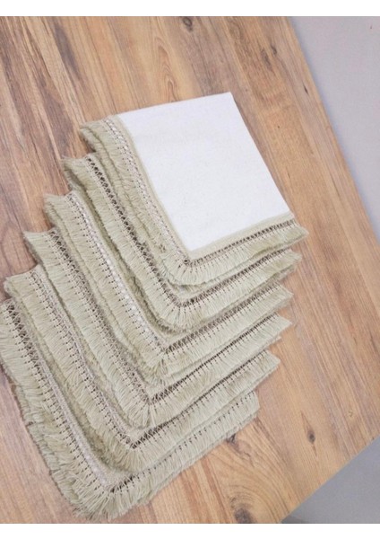 Organik Ham Keten Pasalı Saçaklı 6lı Ahsap Toka Hediyeli 40 x 40 Peçete Takımı fiyatları