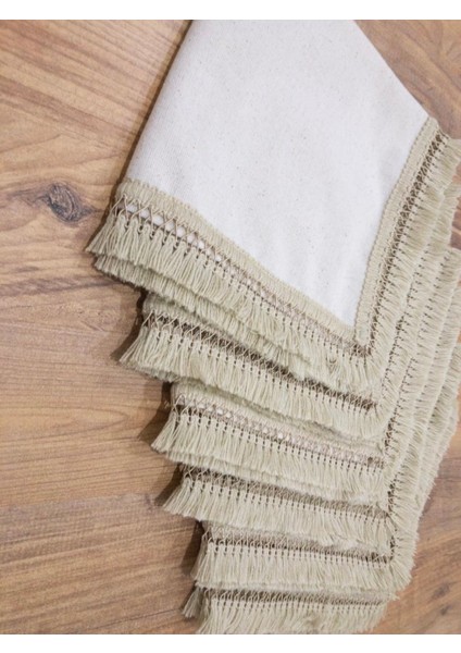 Organik Ham Keten Pasalı Saçaklı 6lı Ahsap Toka Hediyeli 40 x 40 Peçete Takımı modelleri