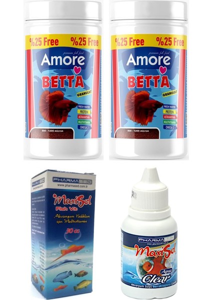 Beta Balığı Granul Yemi 2 Adet 125 Ml, Su Berraklaştırıcı, Vitamin Seti