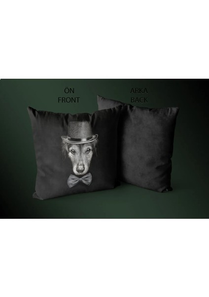 Gri Siyah Köpek Desenli Kırlent Kılıfı (45X45)